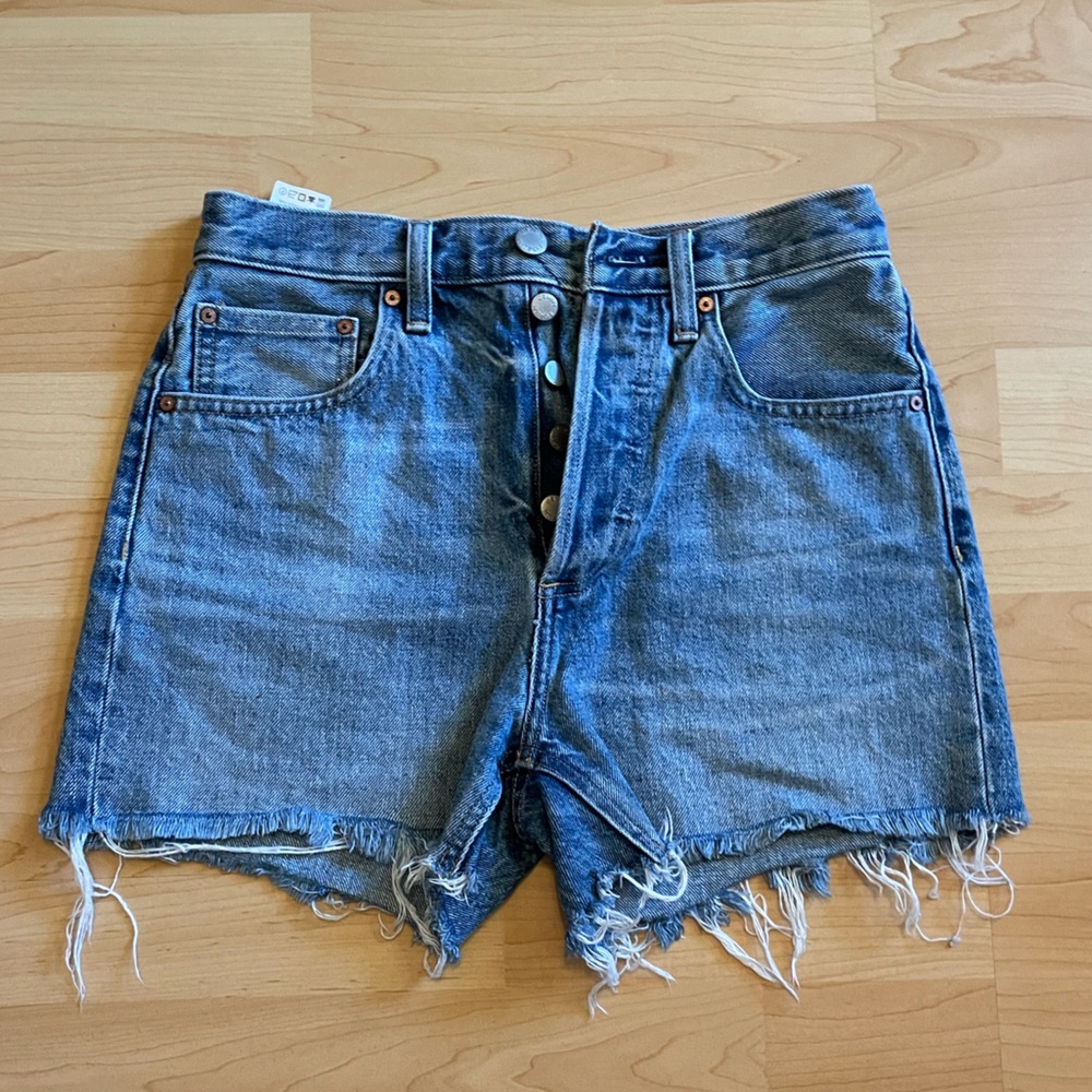 Denim Forum Aritzia Distressed Blue Jean Shorts